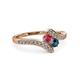 3 - Eleni Rhodolite Garnet and Blue Diamond with Side Diamonds Bypass Ring 