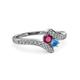 3 - Eleni Rhodolite Garnet and Blue Topaz with Side Diamonds Bypass Ring 