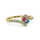 3 - Eleni Rhodolite Garnet and London Blue Topaz with Side Diamonds Bypass Ring 