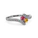 3 - Eleni Rhodolite Garnet and Citrine with Side Diamonds Bypass Ring 