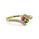 3 - Eleni Rhodolite and Green Garnet with Side Diamonds Bypass Ring 