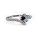 3 - Eleni Red Garnet and Aquamarine with Side Diamonds Bypass Ring 