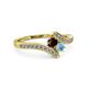 3 - Eleni Red Garnet and Aquamarine with Side Diamonds Bypass Ring 