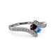 3 - Eleni Red Garnet and Blue Topaz with Side Diamonds Bypass Ring 