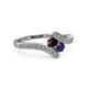 3 - Eleni Red Garnet and Blue Sapphire with Side Diamonds Bypass Ring 