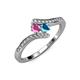 4 - Eleni Pink Sapphire and London Blue Topaz with Side Diamonds Bypass Ring 
