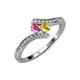 4 - Eleni Pink and Yellow Sapphire with Side Diamonds Bypass Ring 