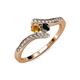 4 - Eleni Citrine and Black Diamond with Side Diamonds Bypass Ring 