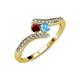 4 - Eleni Ruby and Blue Topaz with Side Diamonds Bypass Ring 