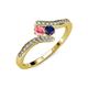4 - Eleni Pink Tourmaline and Blue Sapphire with Side Diamonds Bypass Ring 