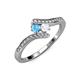 4 - Eleni Blue Topaz and White Sapphire with Side Diamonds Bypass Ring 