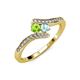 4 - Eleni Peridot and Aquamarine with Side Diamonds Bypass Ring 