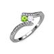 4 - Eleni Peridot and White Sapphire with Side Diamonds Bypass Ring 
