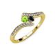 4 - Eleni Peridot and Black Diamond with Side Diamonds Bypass Ring 