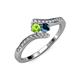 4 - Eleni Peridot and Blue Diamond with Side Diamonds Bypass Ring 