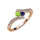 4 - Eleni Peridot and Blue Sapphire with Side Diamonds Bypass Ring 