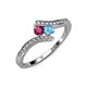 4 - Eleni Rhodolite Garnet and Blue Topaz with Side Diamonds Bypass Ring 
