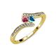 4 - Eleni Rhodolite Garnet and London Blue Topaz with Side Diamonds Bypass Ring 