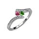 4 - Eleni Rhodolite and Green Garnet with Side Diamonds Bypass Ring 