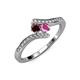 4 - Eleni Red Garnet and Pink Sapphire with Side Diamonds Bypass Ring 