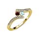 4 - Eleni Red Garnet and Aquamarine with Side Diamonds Bypass Ring 