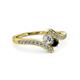 3 - Eleni Round Black and White Diamond with Side Diamonds Bypass Ring 