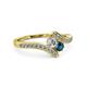 3 - Eleni Round Blue and White Diamond with Side Diamonds Bypass Ring 