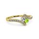 3 - Eleni Round Diamond and Peridot with Side Diamonds Bypass Ring 