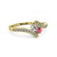 3 - Eleni Round Diamond and Rhodolite Garnet with Side Diamonds Bypass Ring 
