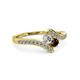 3 - Eleni Round Diamond and Red Garnet with Side Diamonds Bypass Ring 