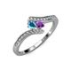 4 - Eleni London Blue Topaz and Amethyst with Side Diamonds Bypass Ring 