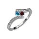 4 - Eleni London Blue Topaz and Red Garnet with Side Diamonds Bypass Ring 