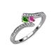 4 - Eleni Green Garnet and Pink Sapphire with Side Diamonds Bypass Ring 