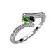 4 - Eleni Green Garnet and Black Diamond with Side Diamonds Bypass Ring 