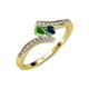4 - Eleni Green Garnet and Blue Diamond with Side Diamonds Bypass Ring 