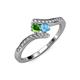 4 - Eleni Green Garnet and Blue Topaz with Side Diamonds Bypass Ring 