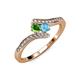 4 - Eleni Green Garnet and Blue Topaz with Side Diamonds Bypass Ring 