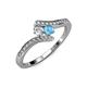 4 - Eleni Round Diamond and Blue Topaz with Side Diamonds Bypass Ring 