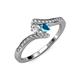 4 - Eleni Round Diamond and London Blue Topaz with Side Diamonds Bypass Ring 