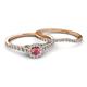 4 - Florence Prima Rhodolite Garnet and Diamond Halo Bridal Set Ring 