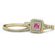 1 - Zinnia Prima Pink Sapphire and Diamond Double Halo Bridal Set Ring 