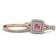 1 - Zinnia Prima Pink Sapphire and Diamond Double Halo Bridal Set Ring 