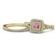 1 - Zinnia Prima Rhodolite Garnet and Diamond Double Halo Bridal Set Ring 