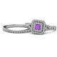 1 - Zinnia Prima Amethyst and Diamond Double Halo Bridal Set Ring 