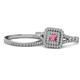1 - Zinnia Prima Rhodolite Garnet and Diamond Double Halo Bridal Set Ring 