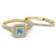 4 - Zinnia Prima Blue Topaz and Diamond Double Halo Bridal Set Ring 