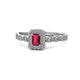1 - Gloria Prima Emerald Cut Ruby and Diamond Halo Engagement Ring 