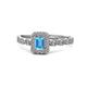 1 - Gloria Prima Emerald Cut Blue Topaz and Diamond Halo Engagement Ring 