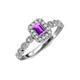 6 - Gloria Prima Emerald Cut Amethyst and Diamond Halo Engagement Ring 