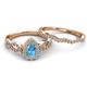 5 - Susan Prima Blue Topaz and Diamond Halo Bridal Set Ring 